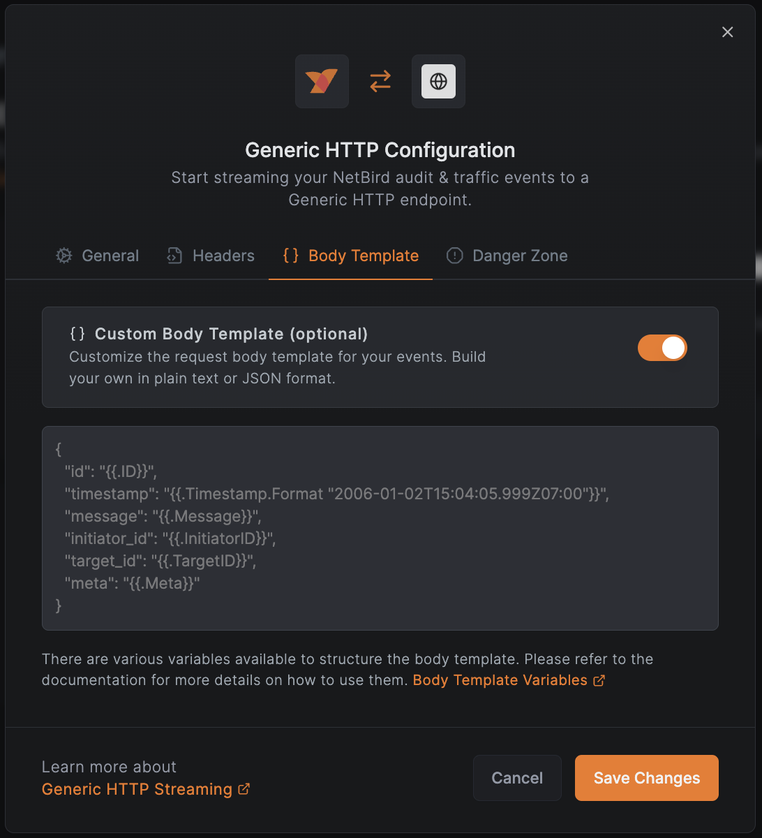 Generic HTTP Body Template Configuration