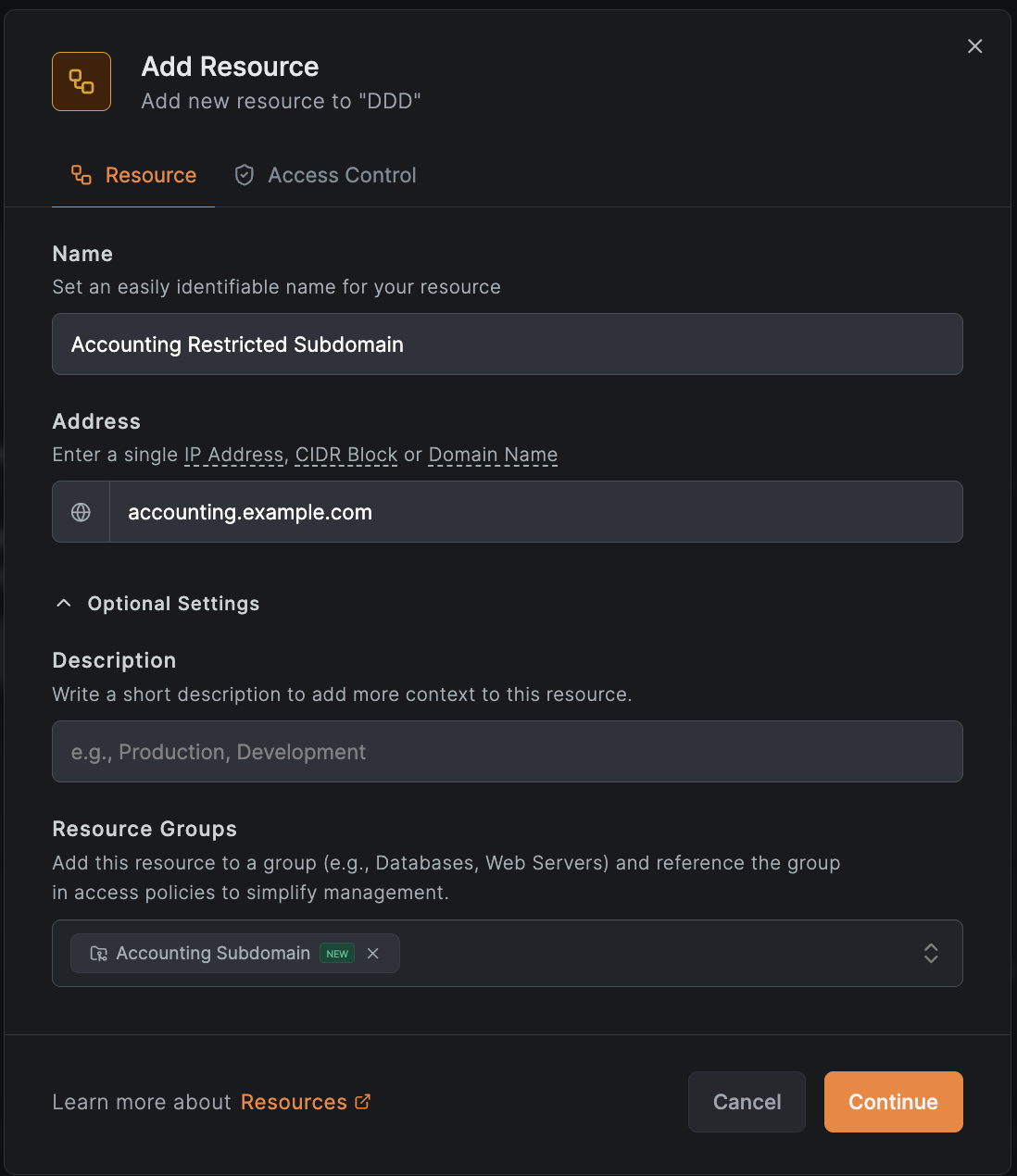 Add Accounting Website Resource