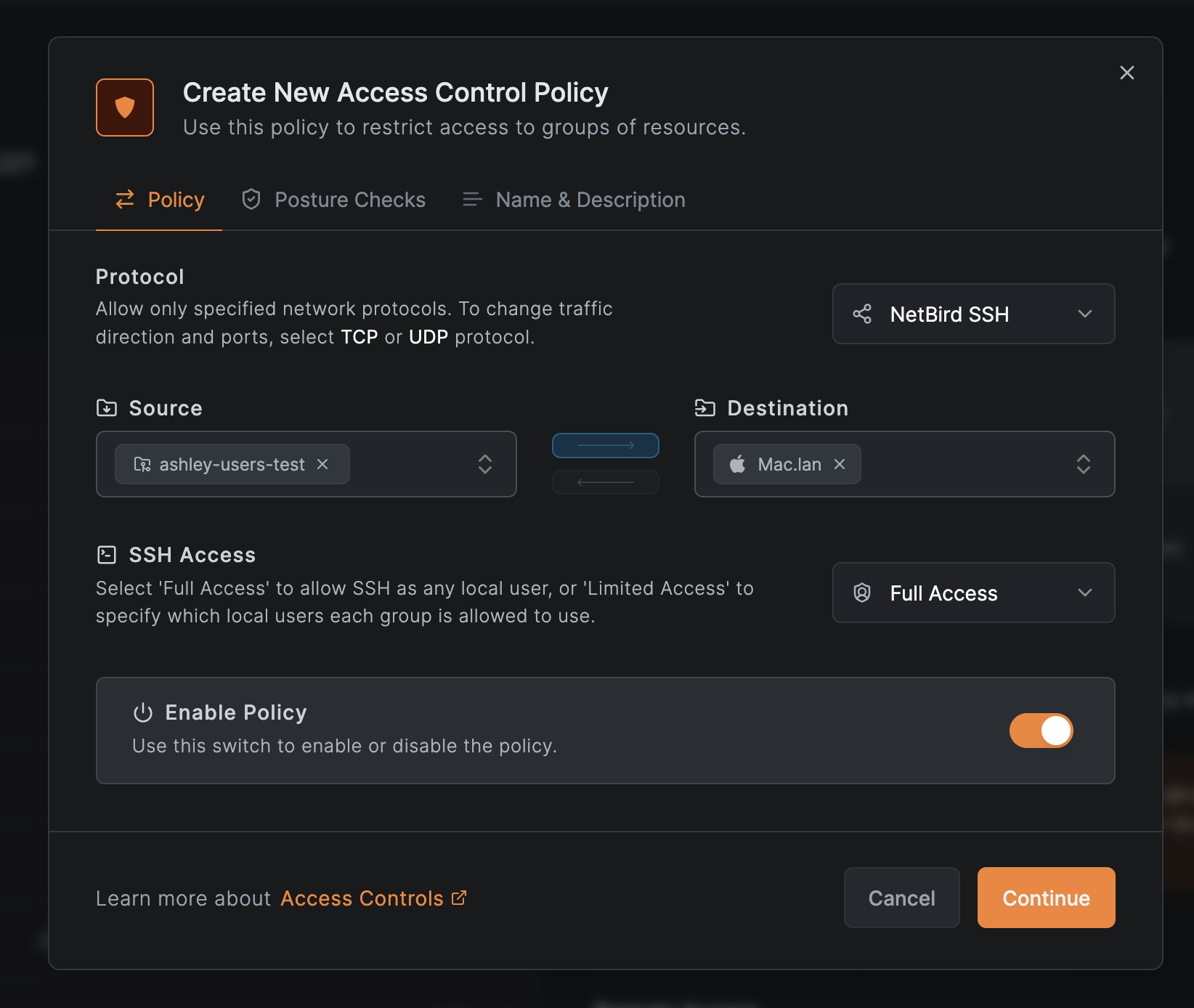 qufabric ssh access policy
