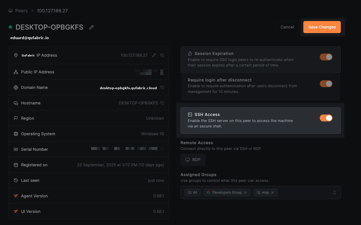 netbird ssh dashboard