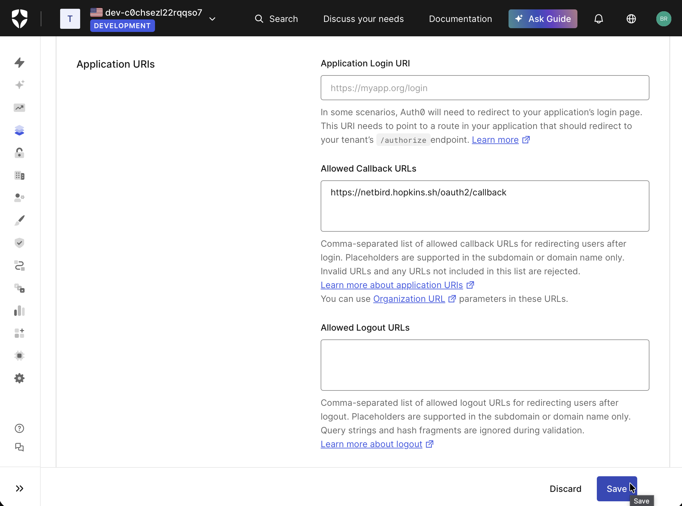 Add and save callback URL