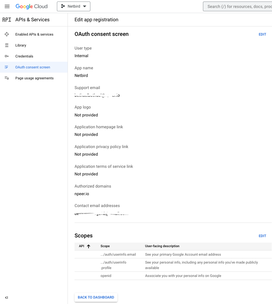 Consent screen summary