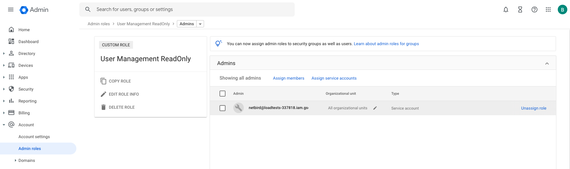 Service account privileges