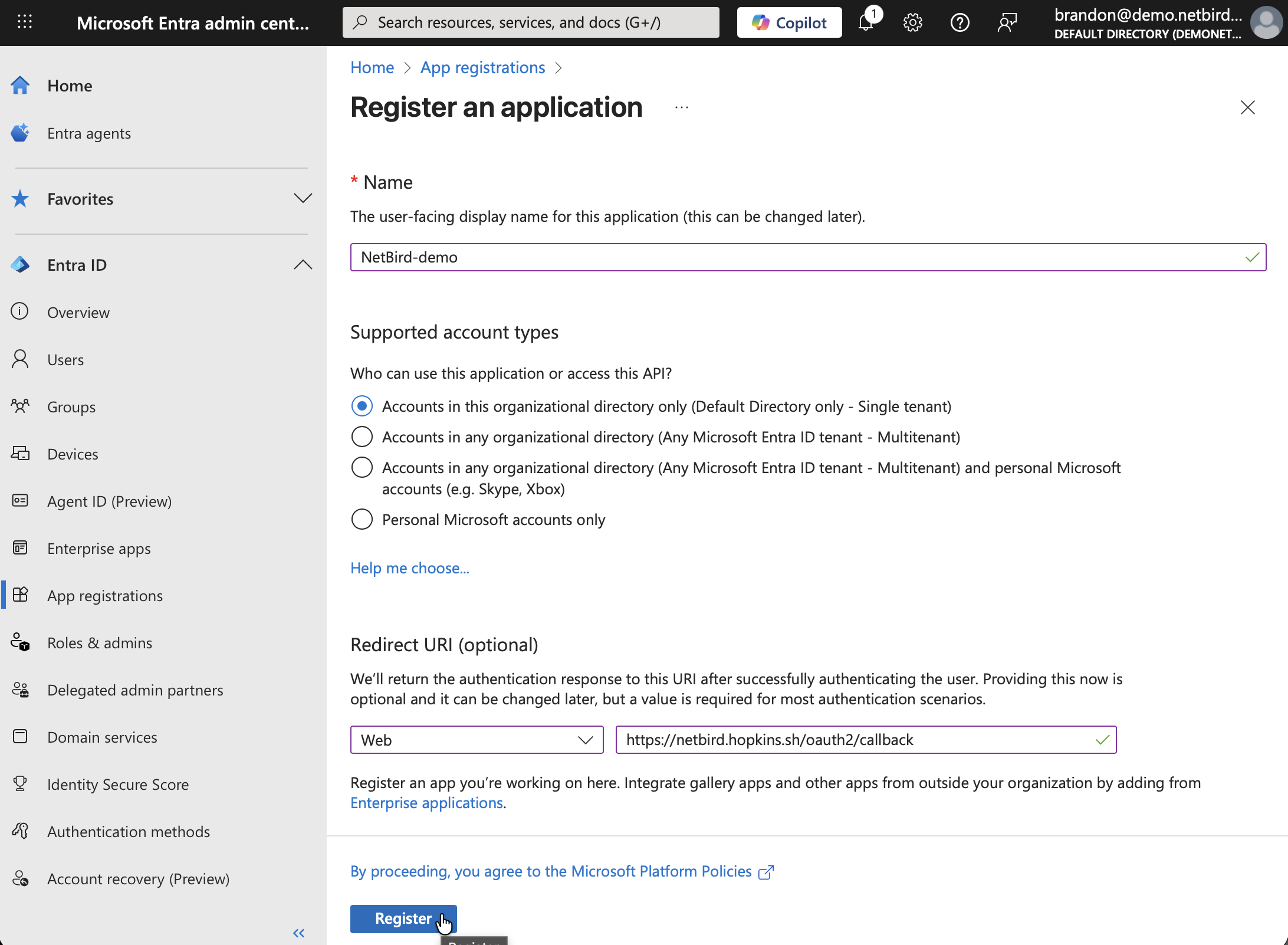Select web and paste URI