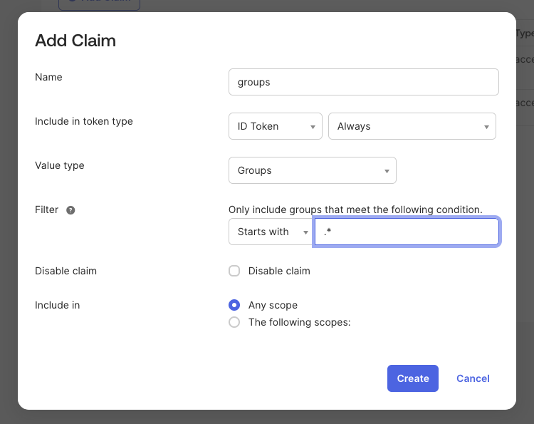 Custom authorization server groups claim configuration