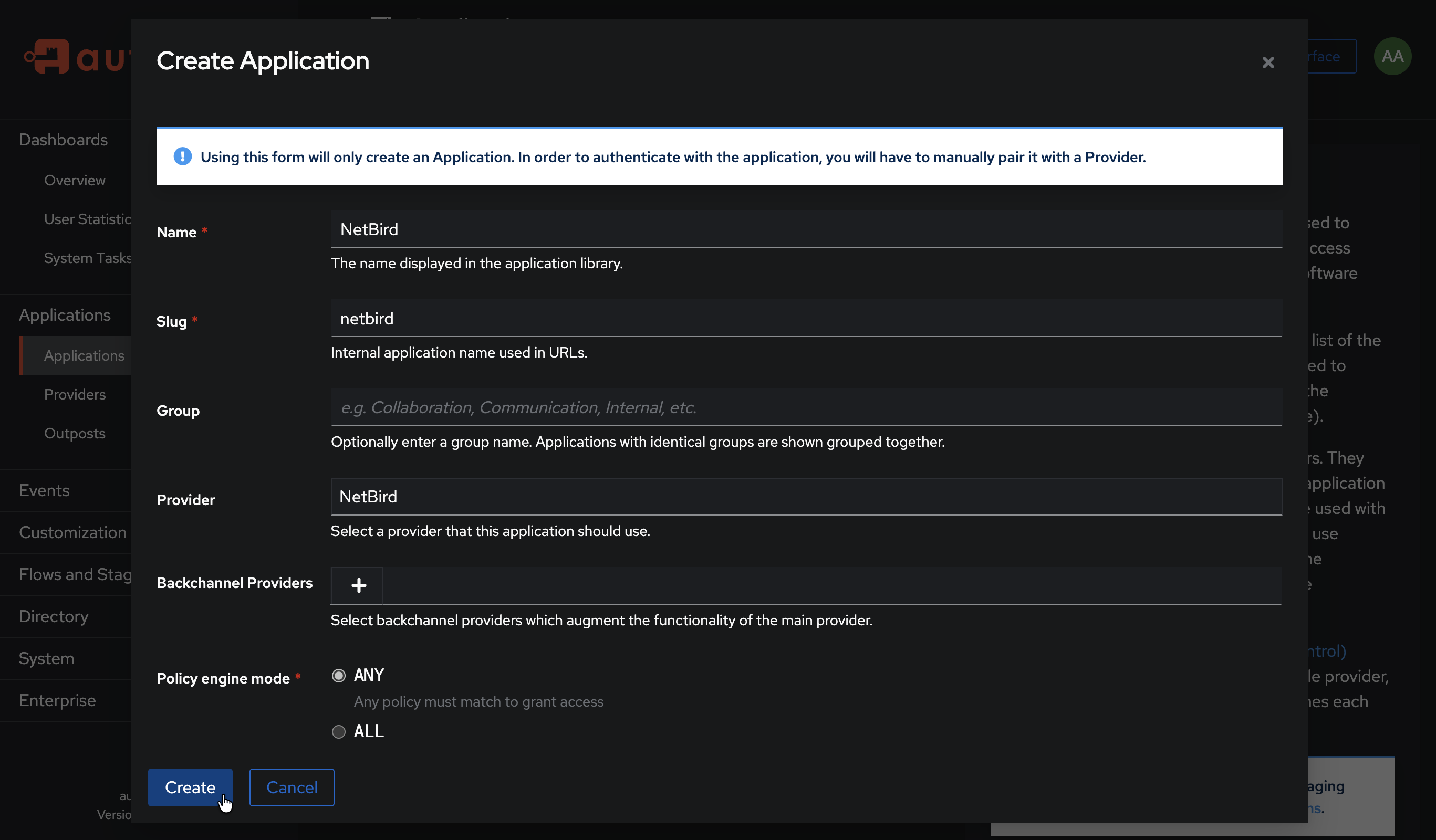 Application name and slug