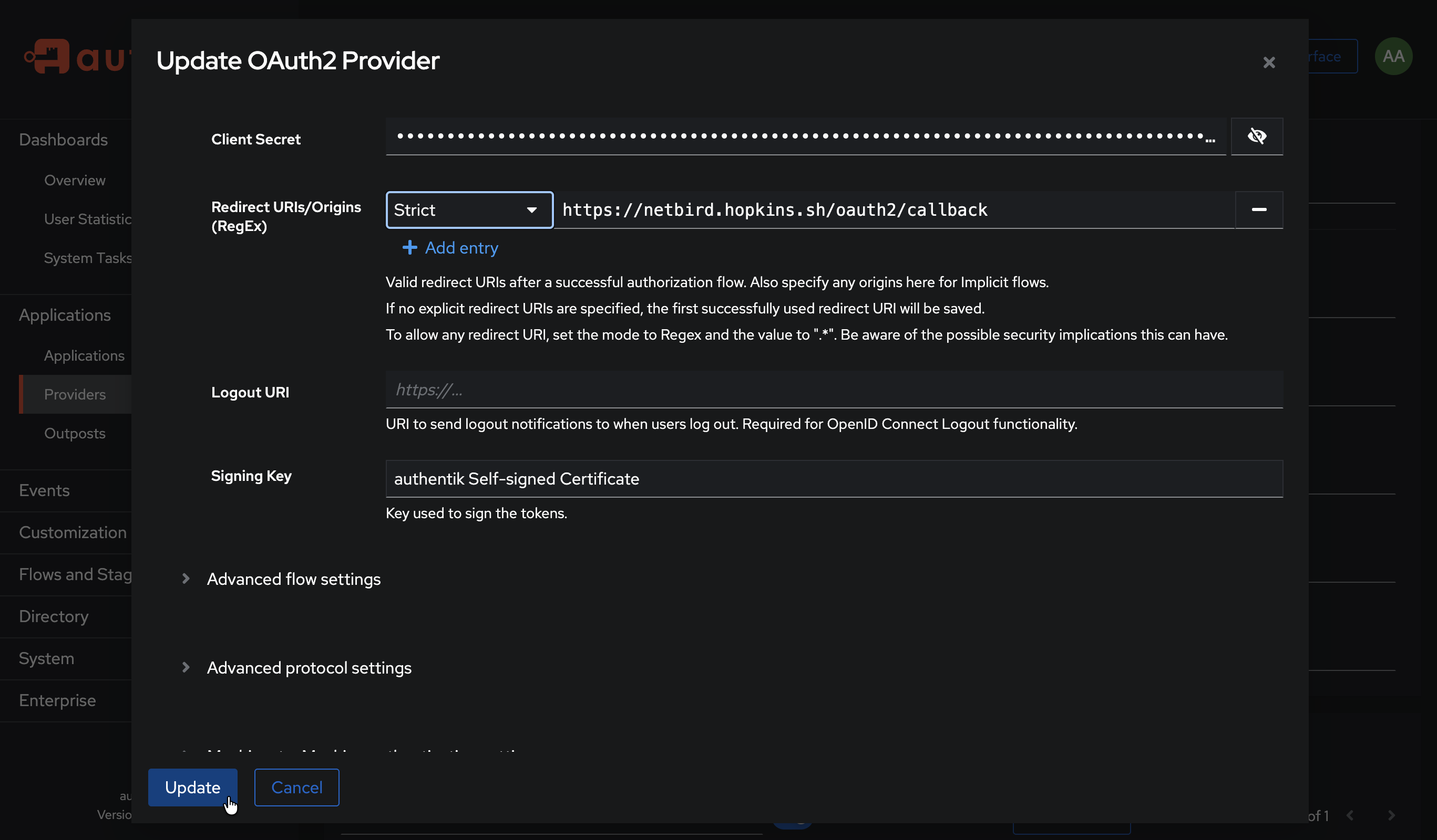 Add redirect URI in Strict mode
