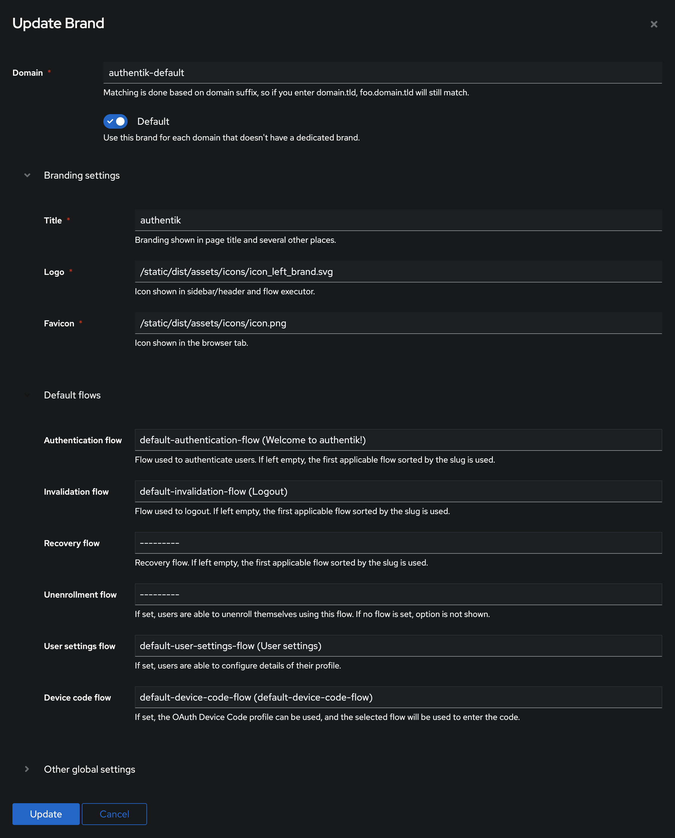 Configure brand device flow