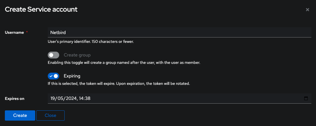 Create service account