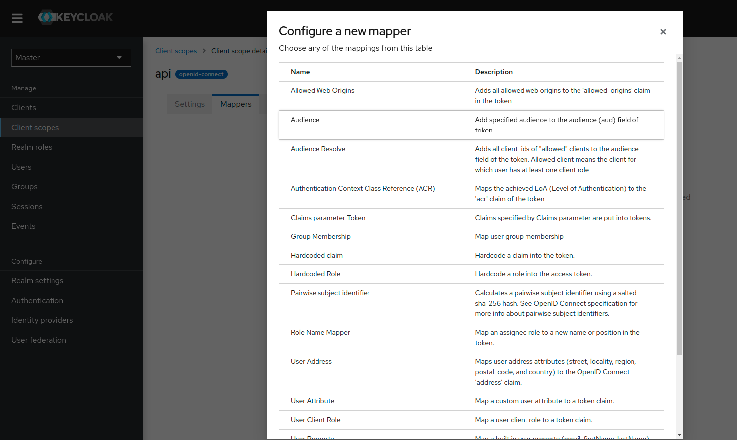 Configure audience mapper