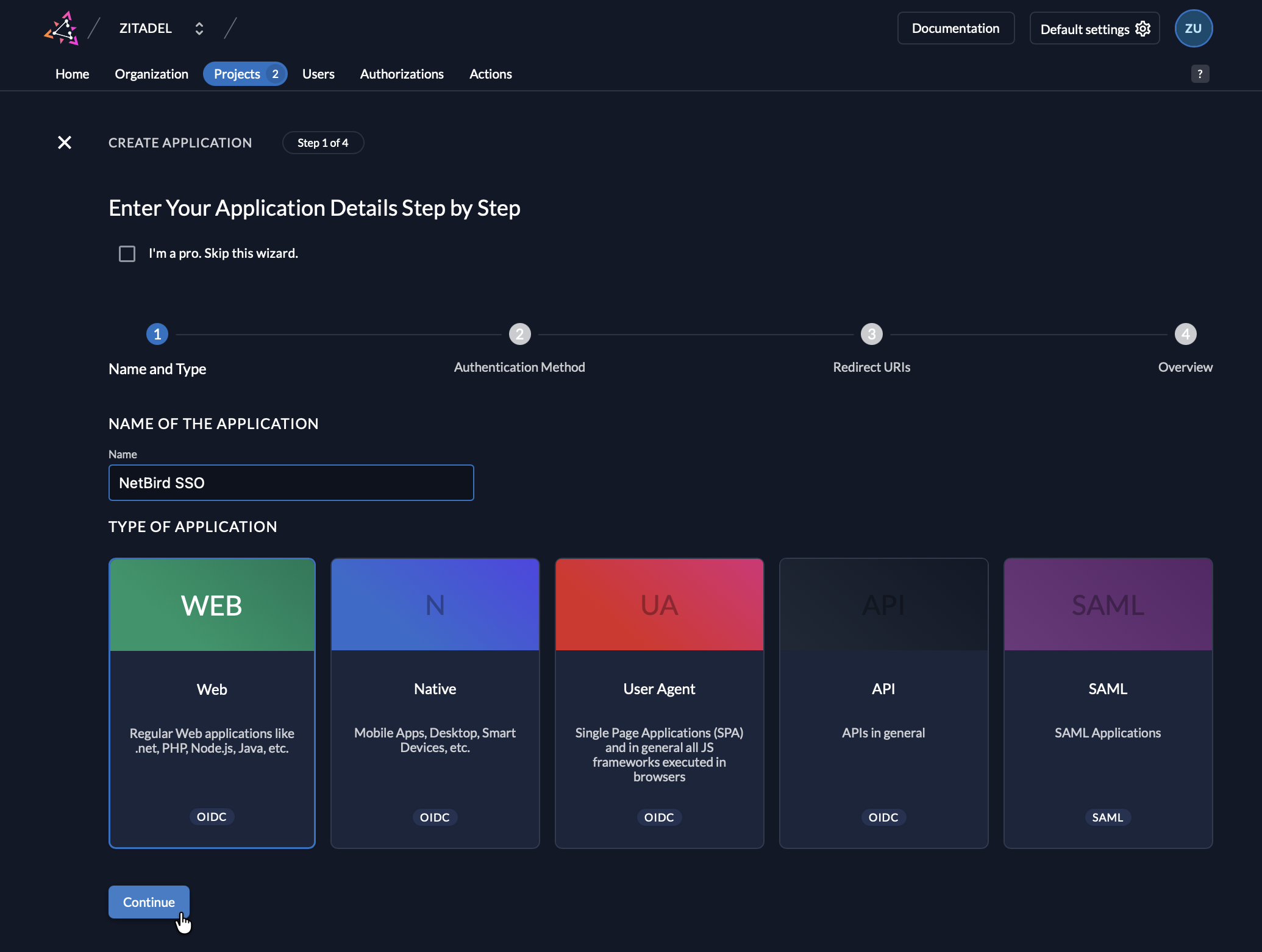 Application type Web