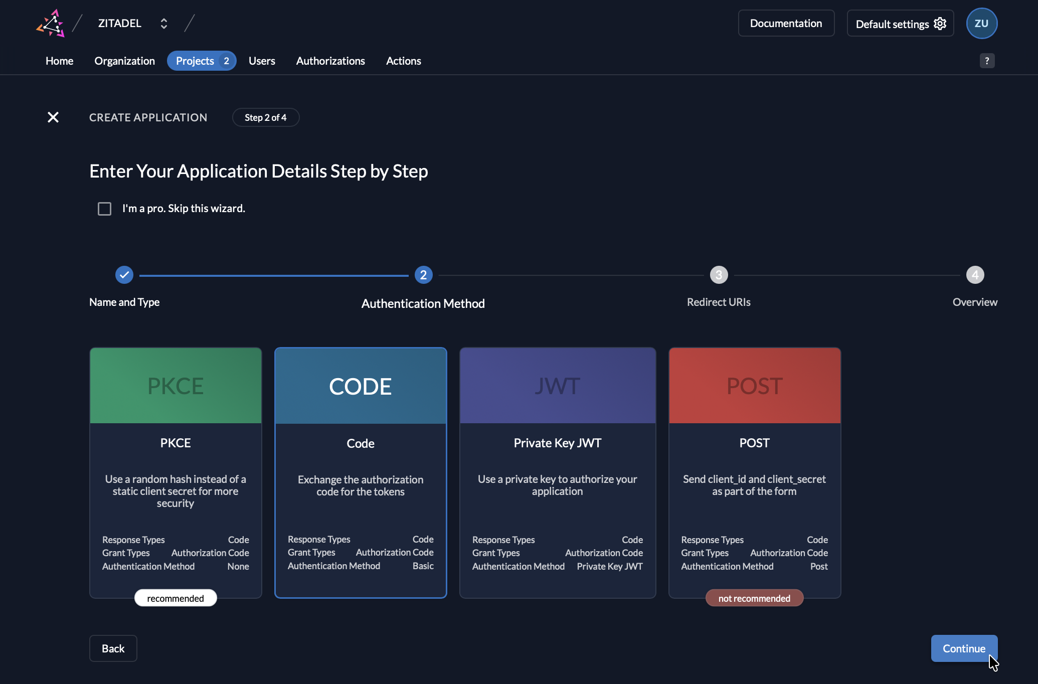 Select Code authentication